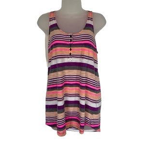 Striped Hanley Tank Top Summer Pink Purple Orange White Casual Beach Vacation L